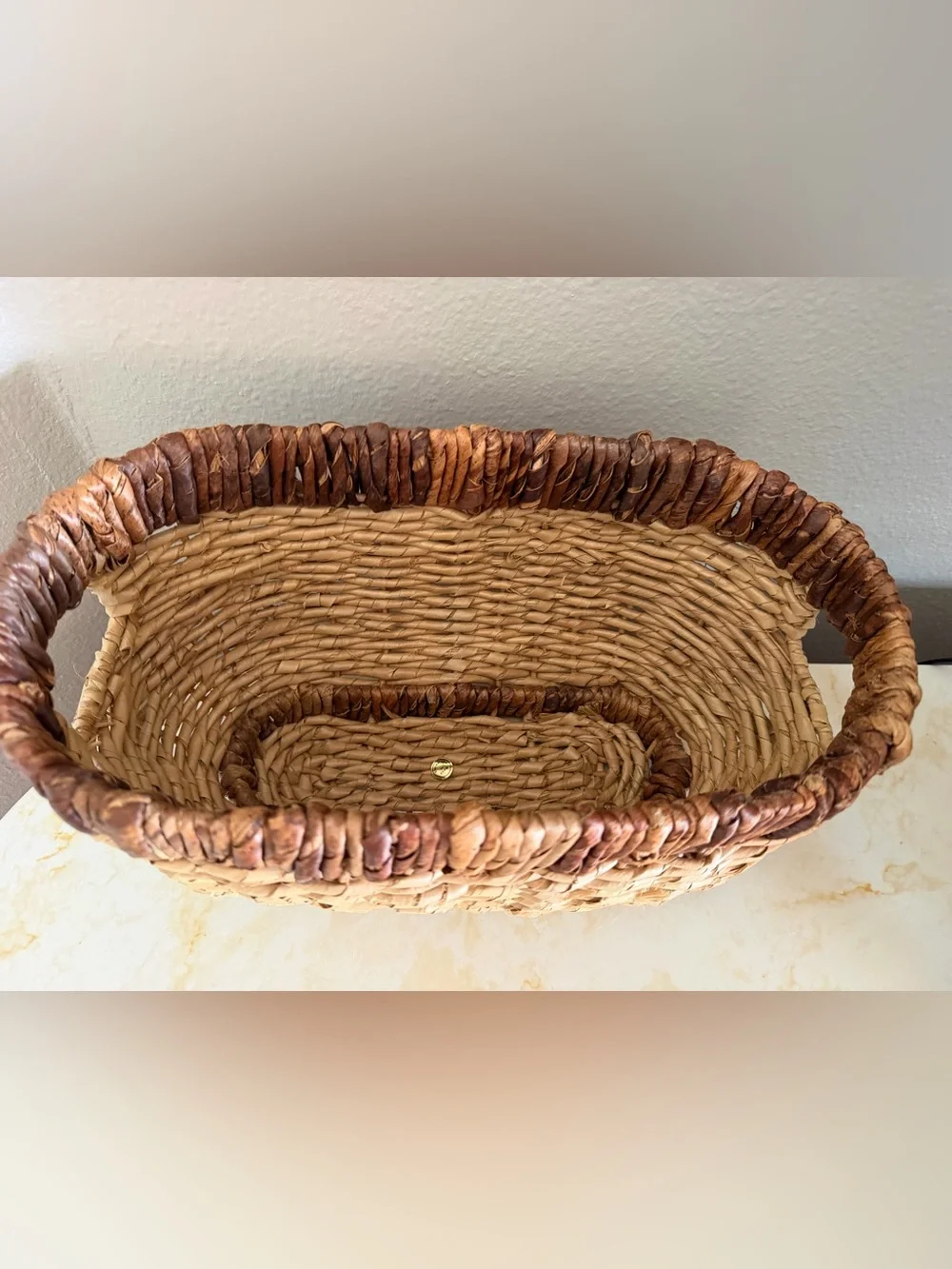 Boho Two-Tone Woven Seagrass Storage & Decorative Basket - New